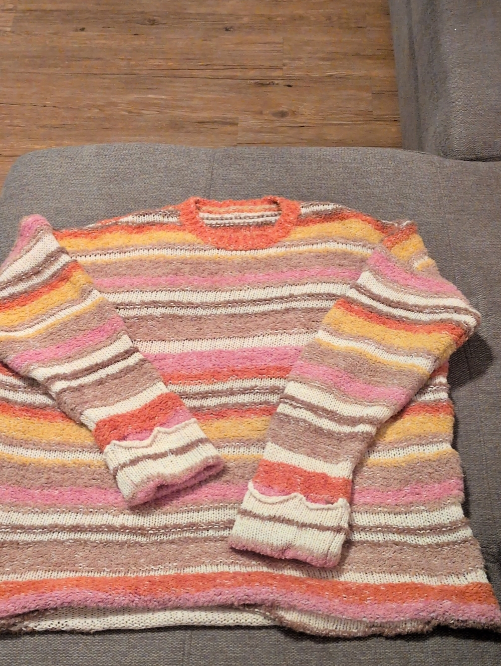 Show Me Your MuMu Striped Crewneck Sweater in Pink, Coral, Cream & Tan
